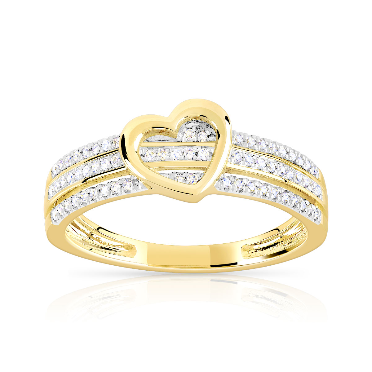 Bague or 375 2 tons coeur demi-tour diamants