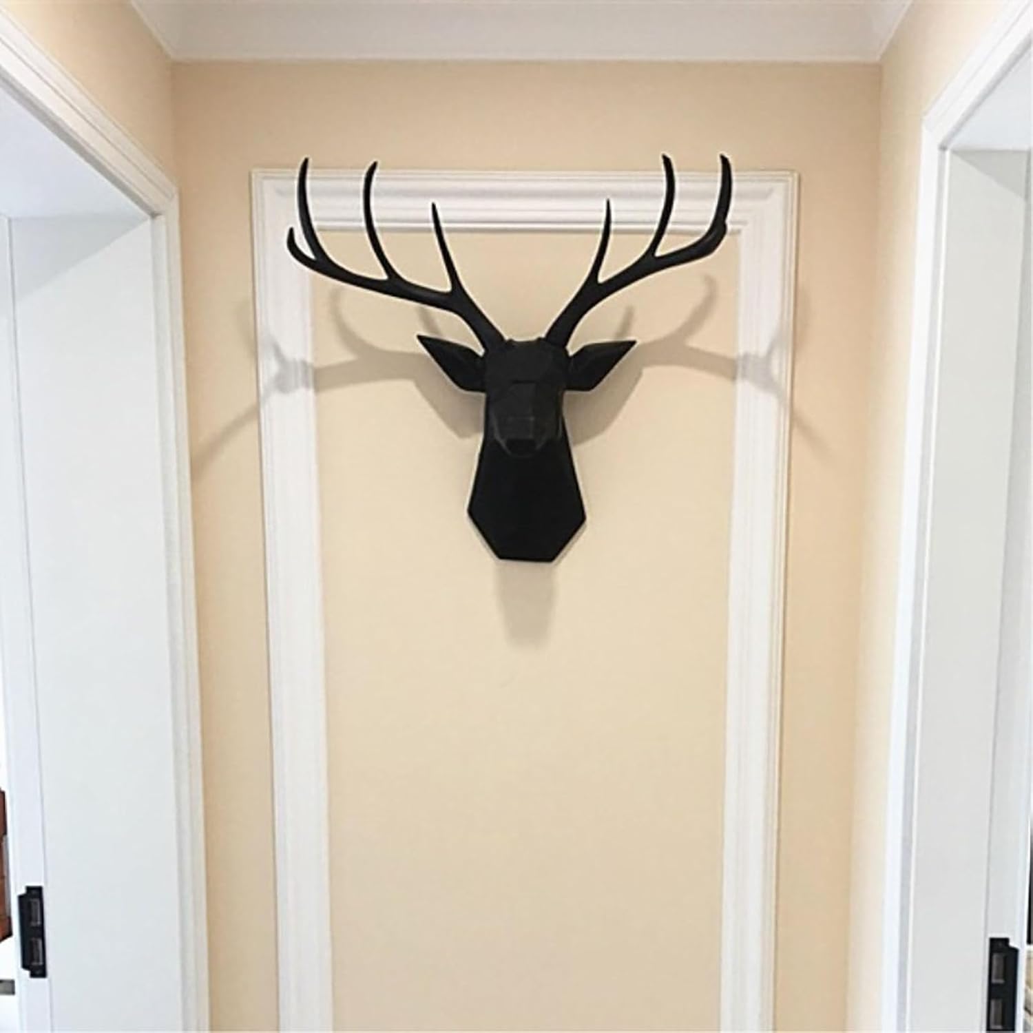 Hirschkopf Geweih Wanddeko Harz Hirschgeweih deko Geometrische Ornamente Hirsch deko Skulptur,Große 3D Wandhalterung Hirsch Tierkopf Skulptur für Wohnzimmerwand Wohnung Schlafzimmer Gartenhütte Flur