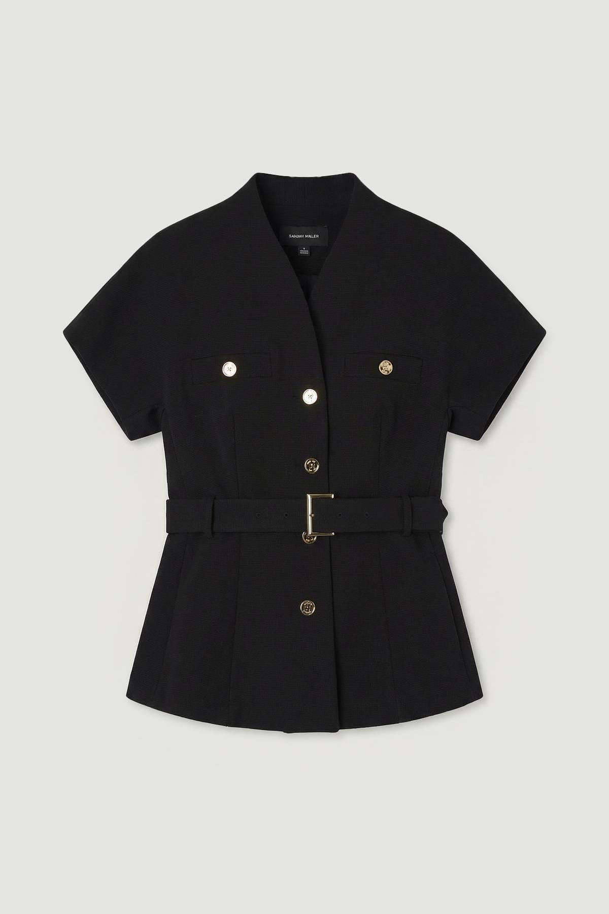 KarenMillen Haut Ceinturé À Col Montant En Tissu Stretch Compact Texturé