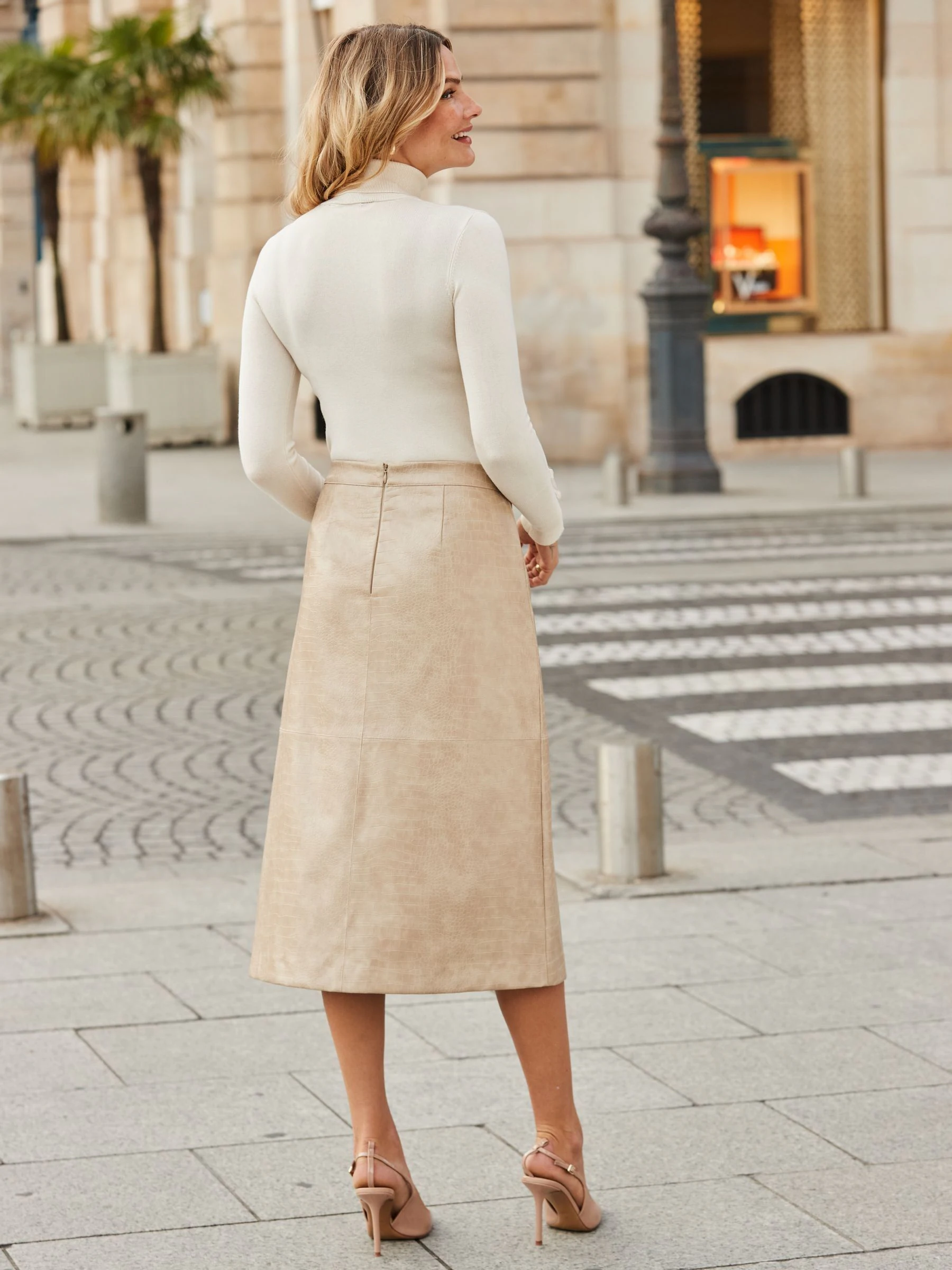 Sosandar Croc Print Faux Leather A-Line Skirt