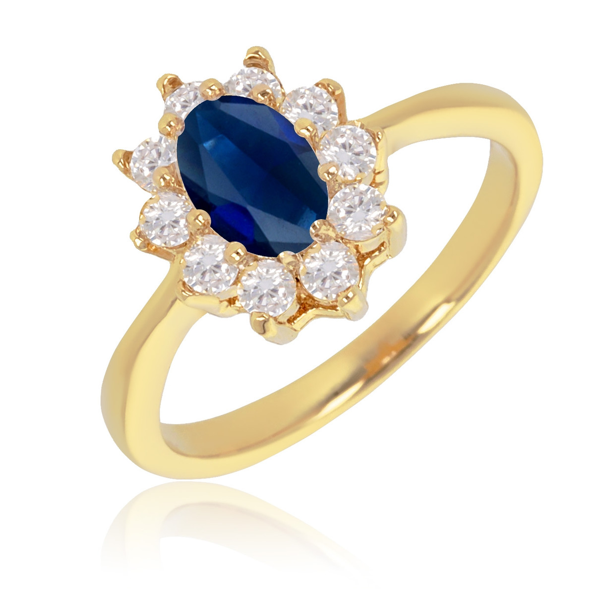 Bague plaqué or marquise avec saphir synthétique et cubic zirconia