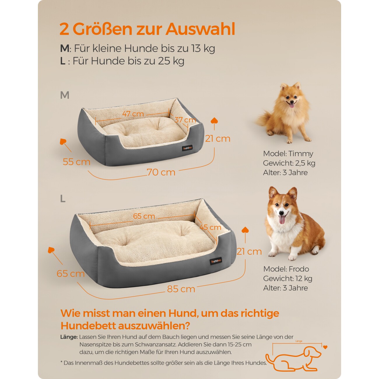 FEANDREA L-XL Hundebett, mit Wendekissen