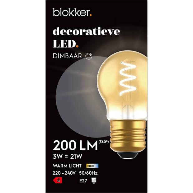 Blokker LED Kogel G45 - 3W - E27 - Spiraal Goud - Dimbaar