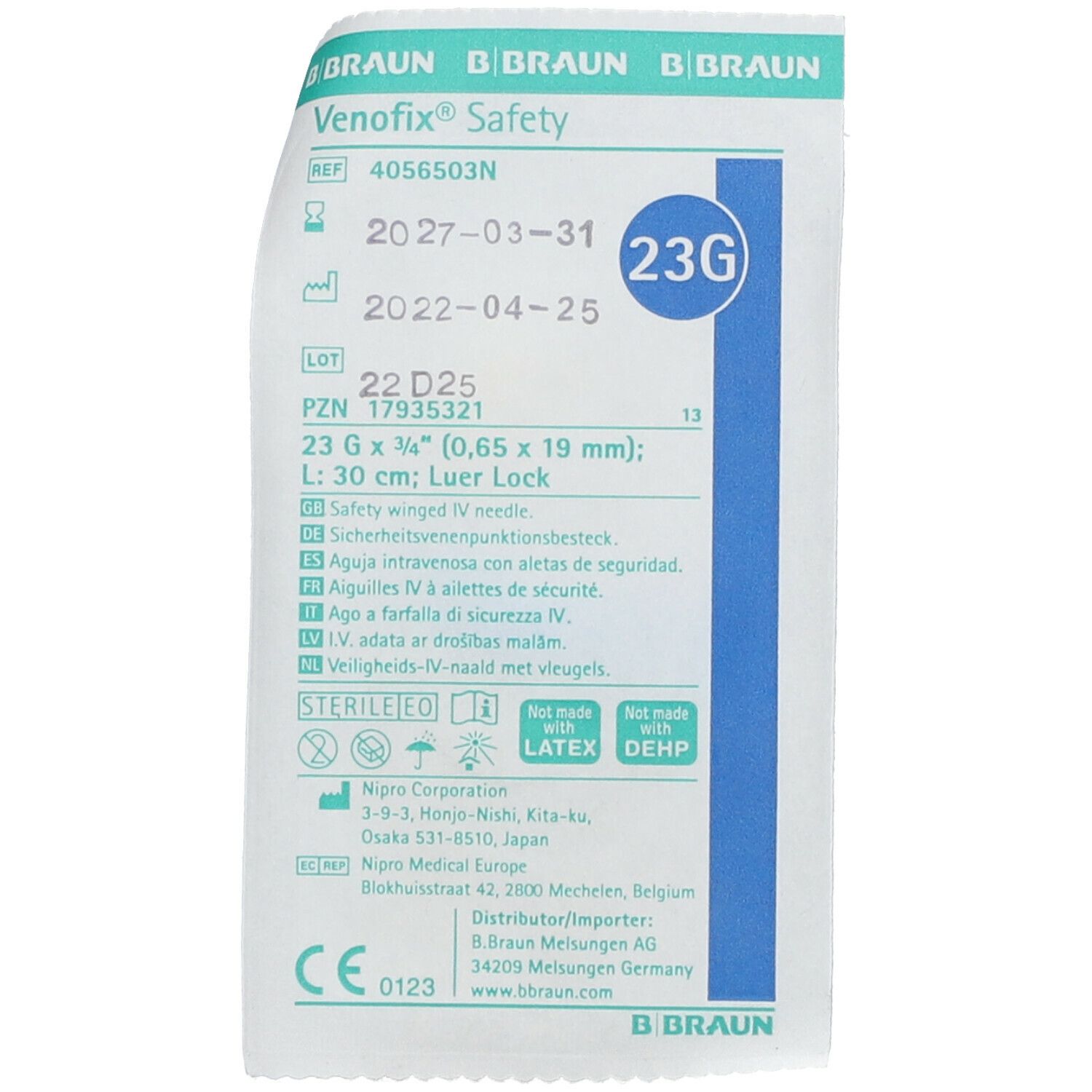VENOFIX Safety Venenpunkt.23 G 0,65x19mm 30cm blau