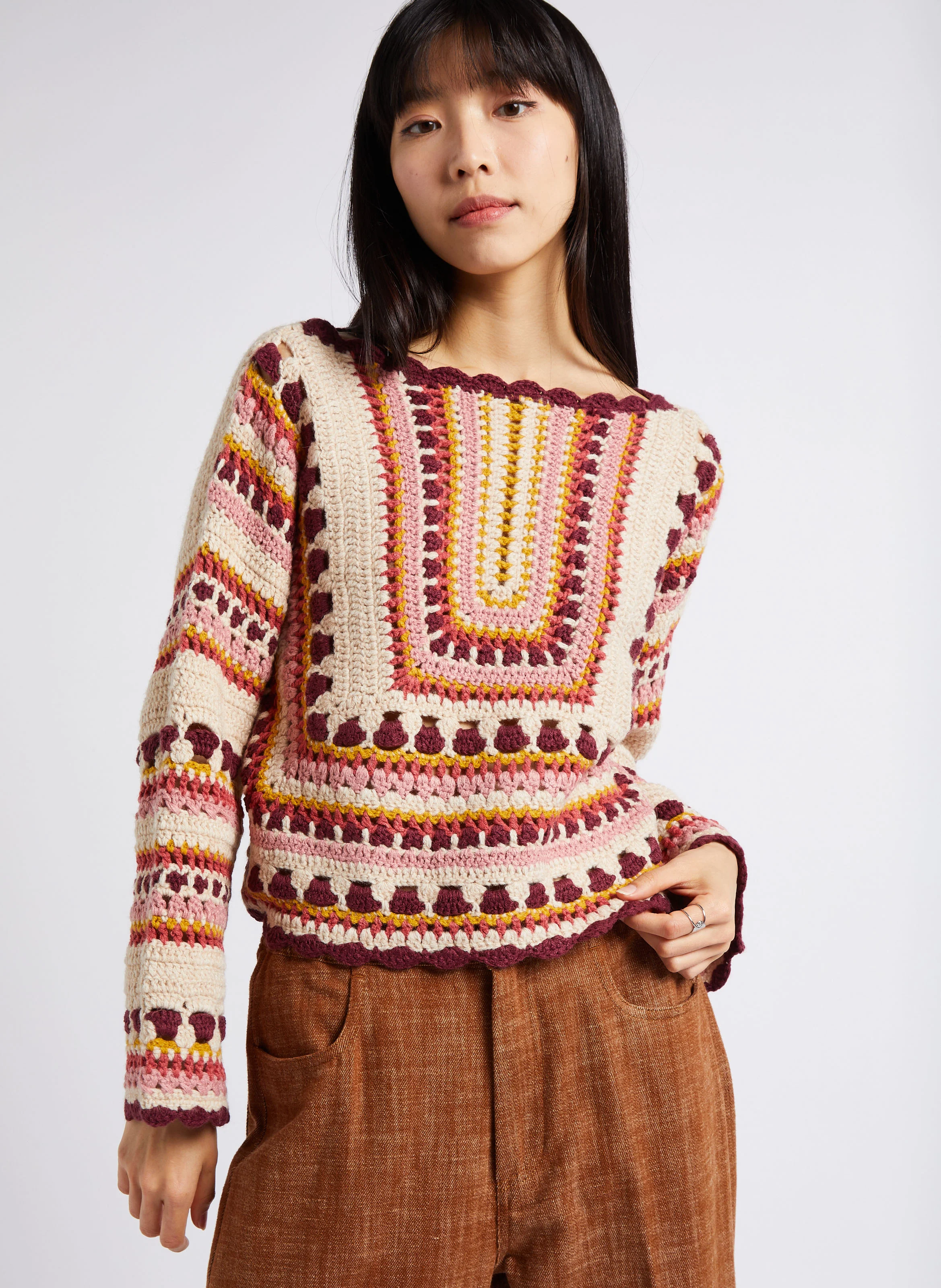 LORETTE - Pull crochet col rond | Multicolore