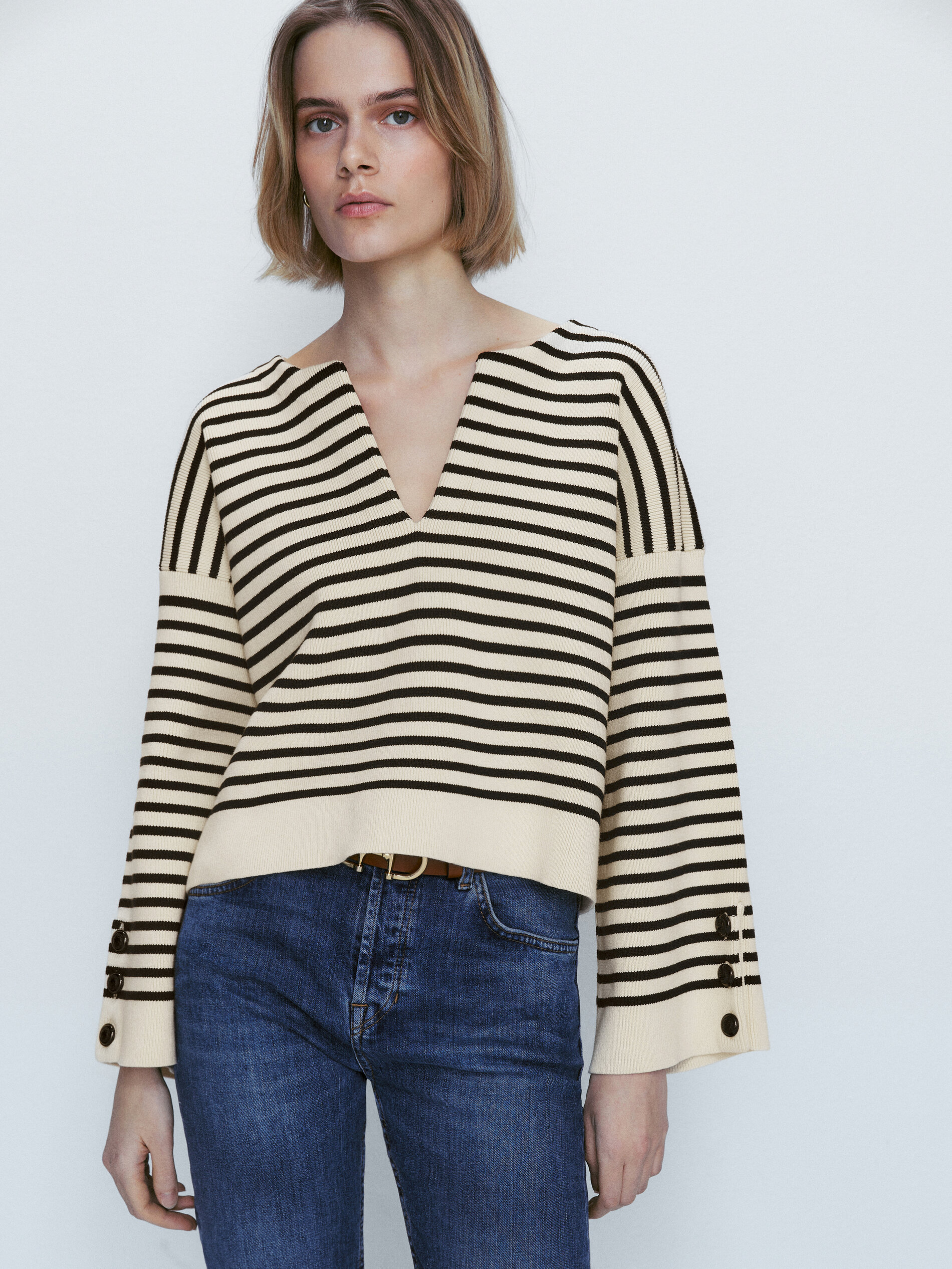 Botões detalhe raias jersey - NEGRO