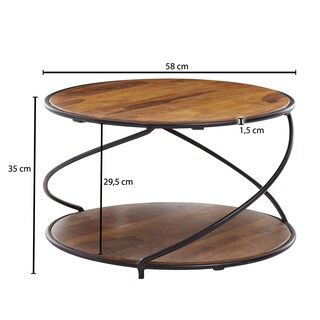 Couchtisch rund 58 cm Schwarz/ Sheesham massiv