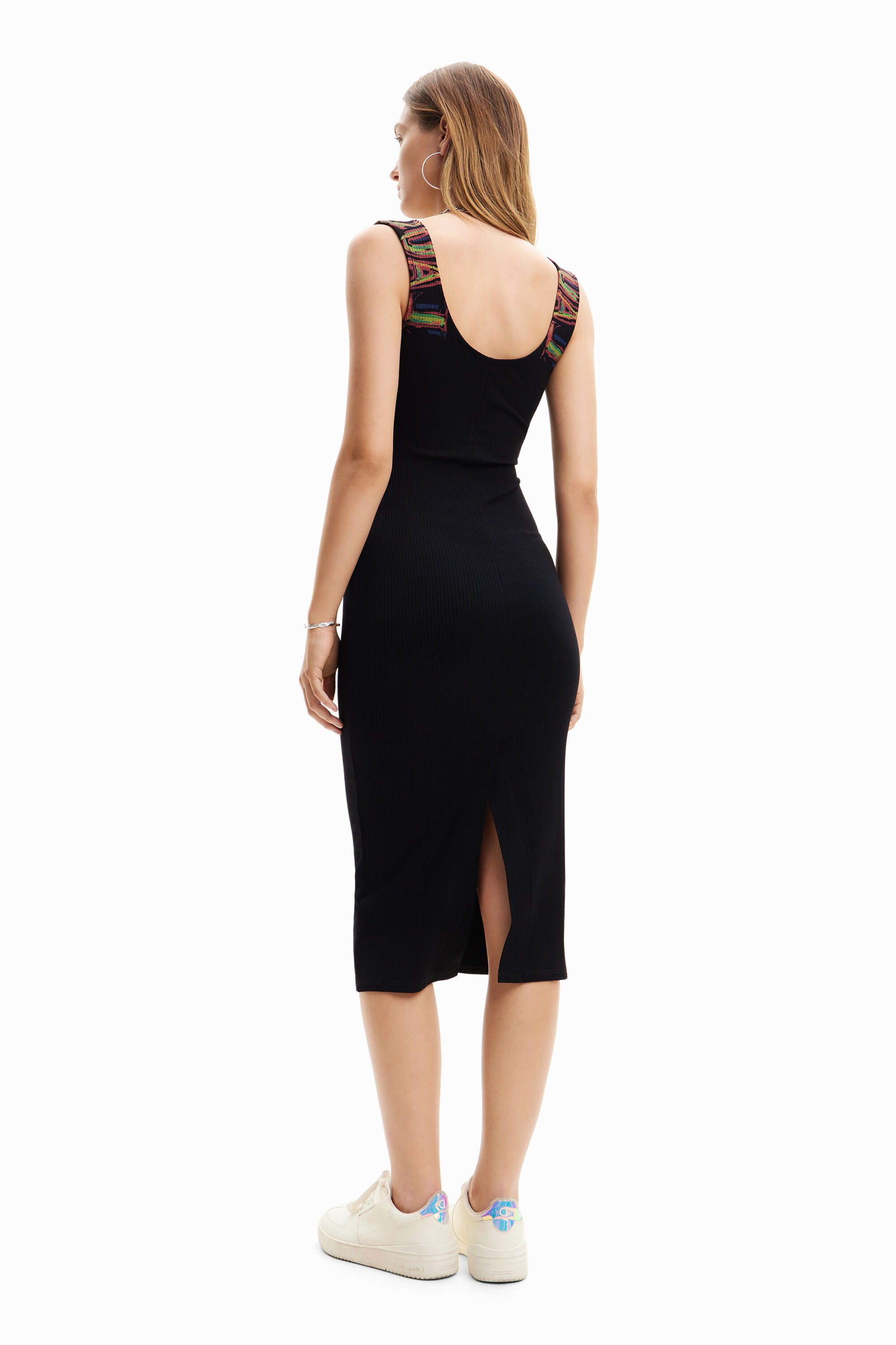 Robe ajustée bretelles tissu côtelé