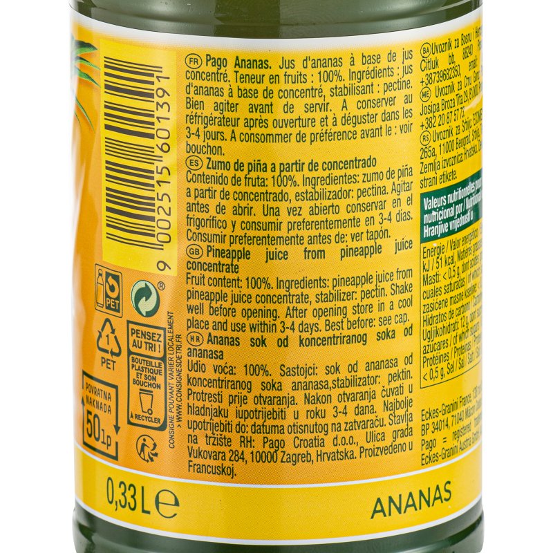 Jus d'ananas Pago - 33 cl -12 bouteilles