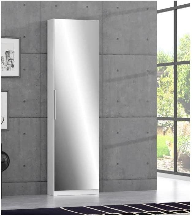 FORTE Calma Schuhschrank mit 1 Spiegeltür, Holzwerkstoff, Weiß, 180 x 50 x 20 cm