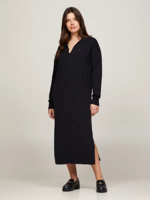 Vestido essencial de malha listrada com gola polo