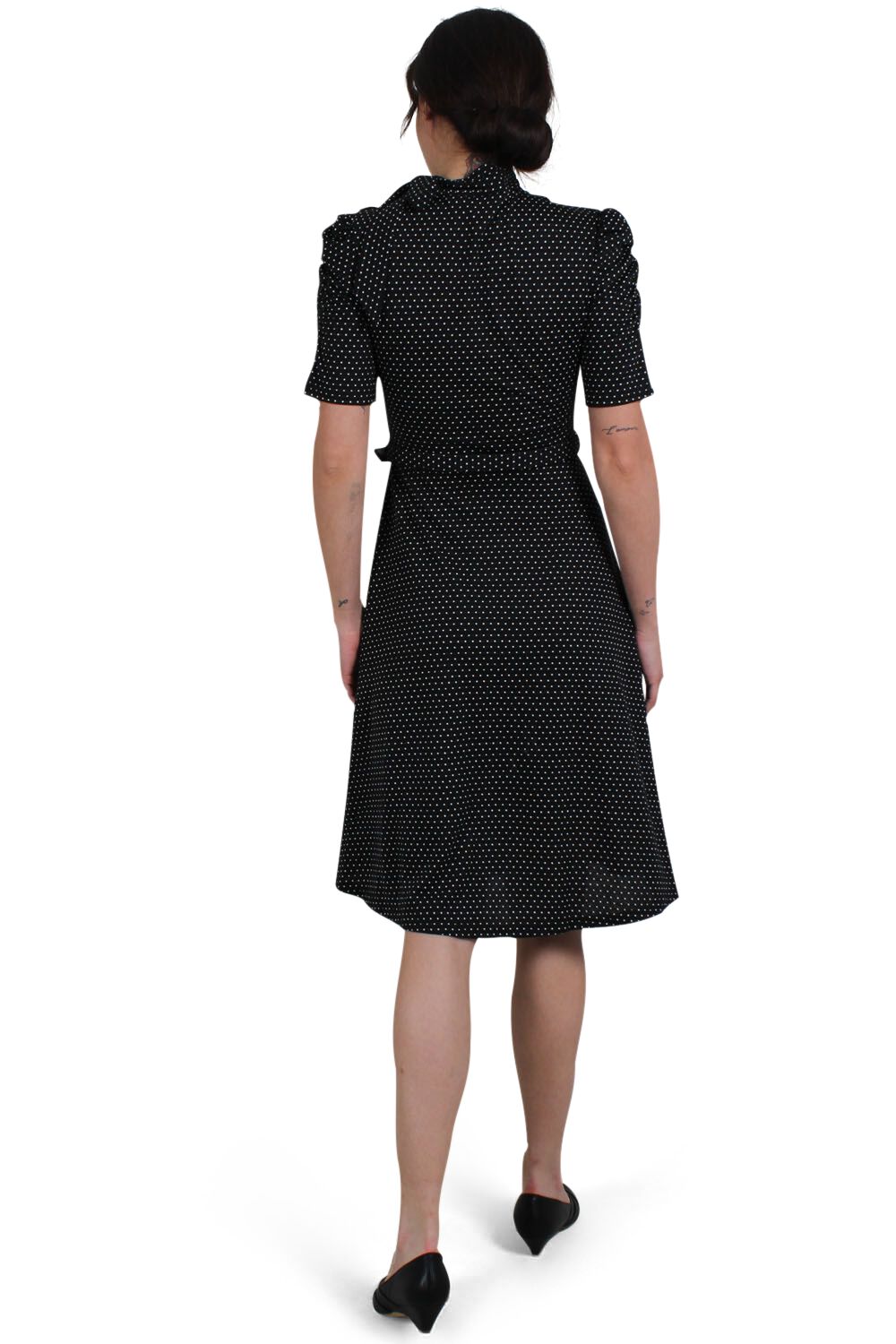 Robe Nœud Au Col Noire Pois Posie | Voodoo Vixen Robe mi-longue