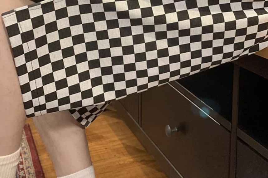 emeisa - Wijde shorts met trekkoord in de taille en checkerboardprint