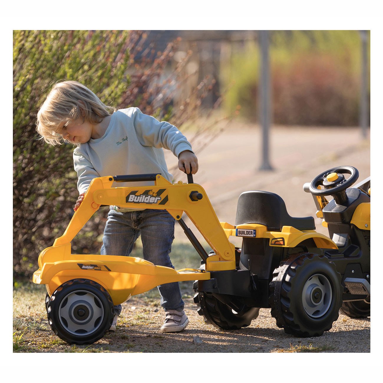 Smoby Builder Max Graafmachine Traptractor met Trailer Geel