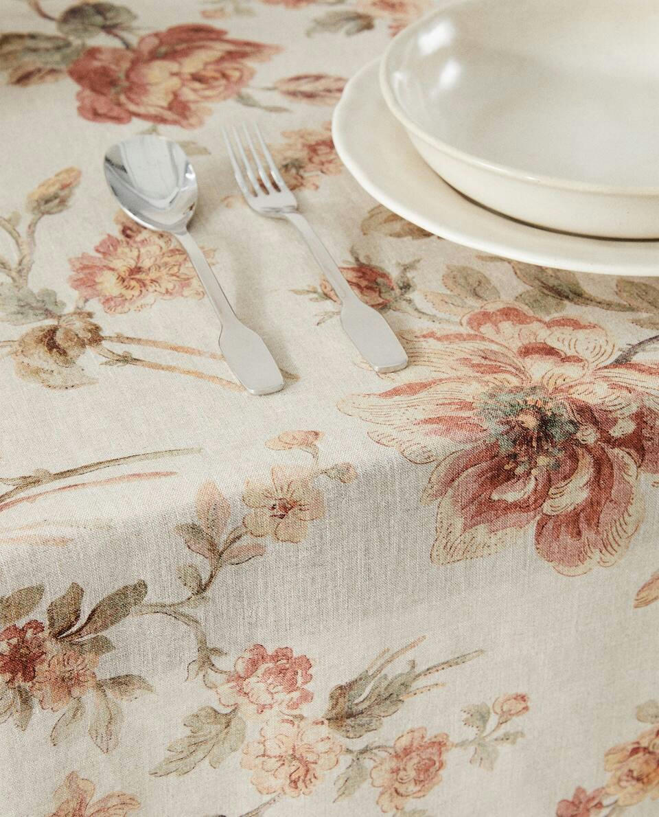 TOALHA DE MESA DE LINHO COM ESTAMPA FLORAL