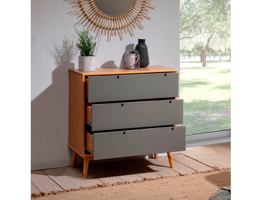 VS VENTA-STOCK - Commode de nuit bruce avec 3 tiroirs, bois massif, 80 cm lar...