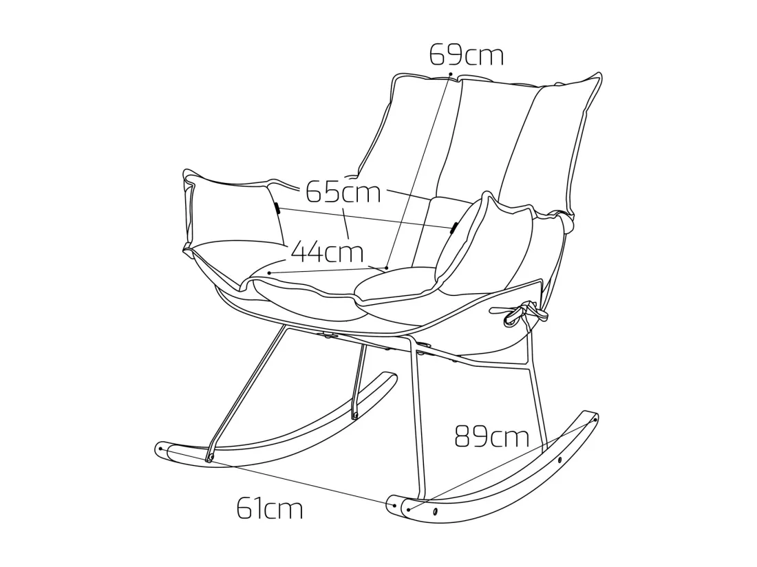 Santiago - Fauteuil à bascule design en Pp et bois de pin. Fauteuil à bascule Delia en velours jaune avec coussin rembourré et matelassé