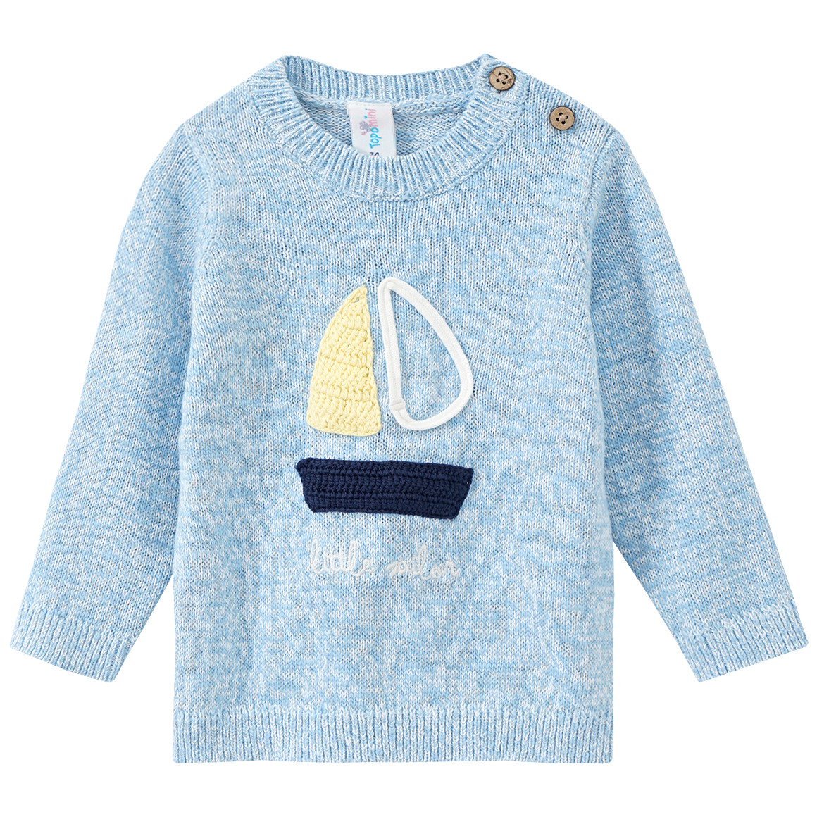 Baby Strickpullover mit Segelboot-Applikation hellblau