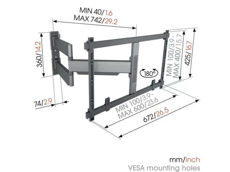 Vogel's Wandhalterung TVM 5845 - Schwarz Schwenkbare, ultradünne TV-Wandhalterung für TV-Geräte von 55 bis 100 Zoll