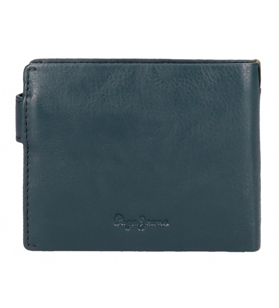 Carteira vertical Pepe Jeans Marshal em couro azul marinho com fecho de clique.