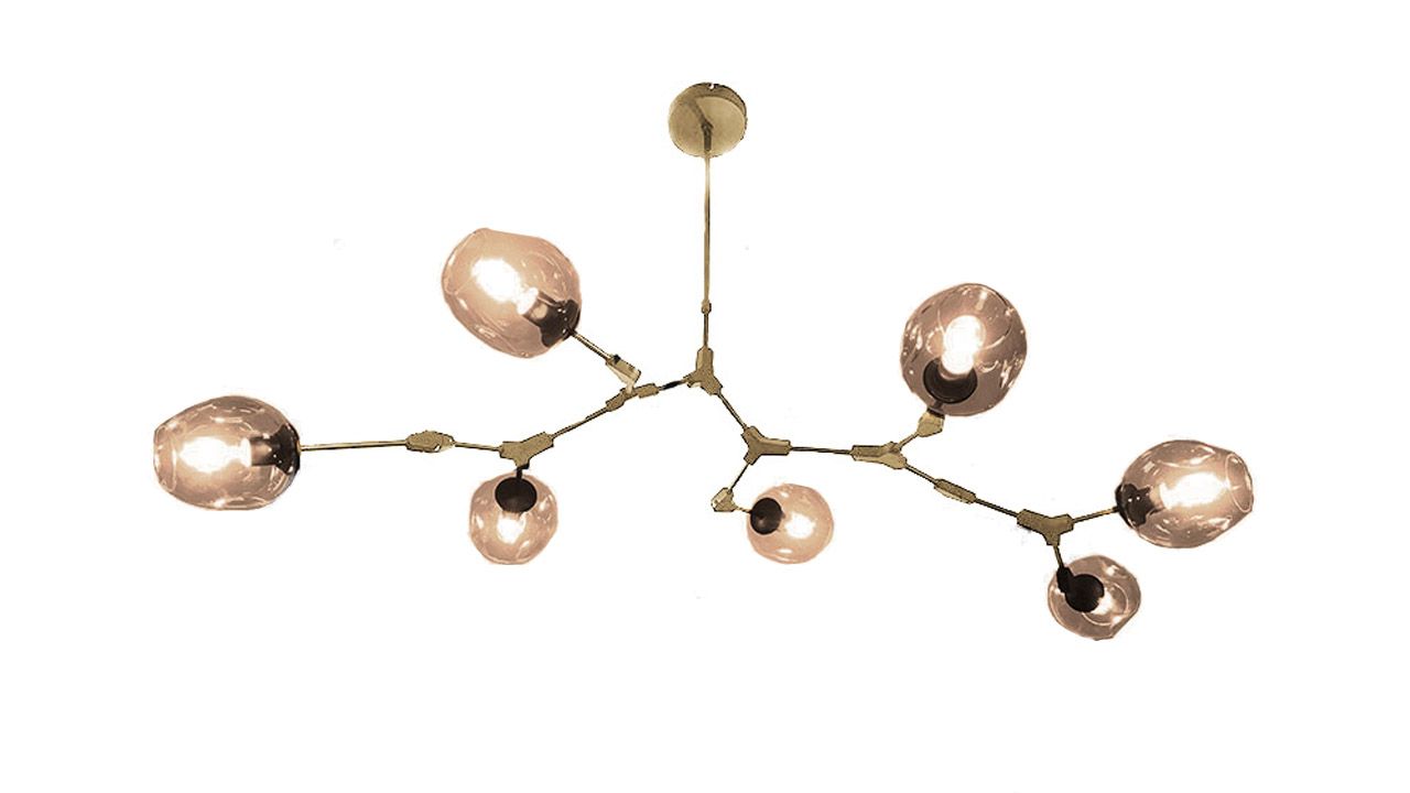 Plafondlamp messing amber 7-lichts Cas B110 x D70 cm