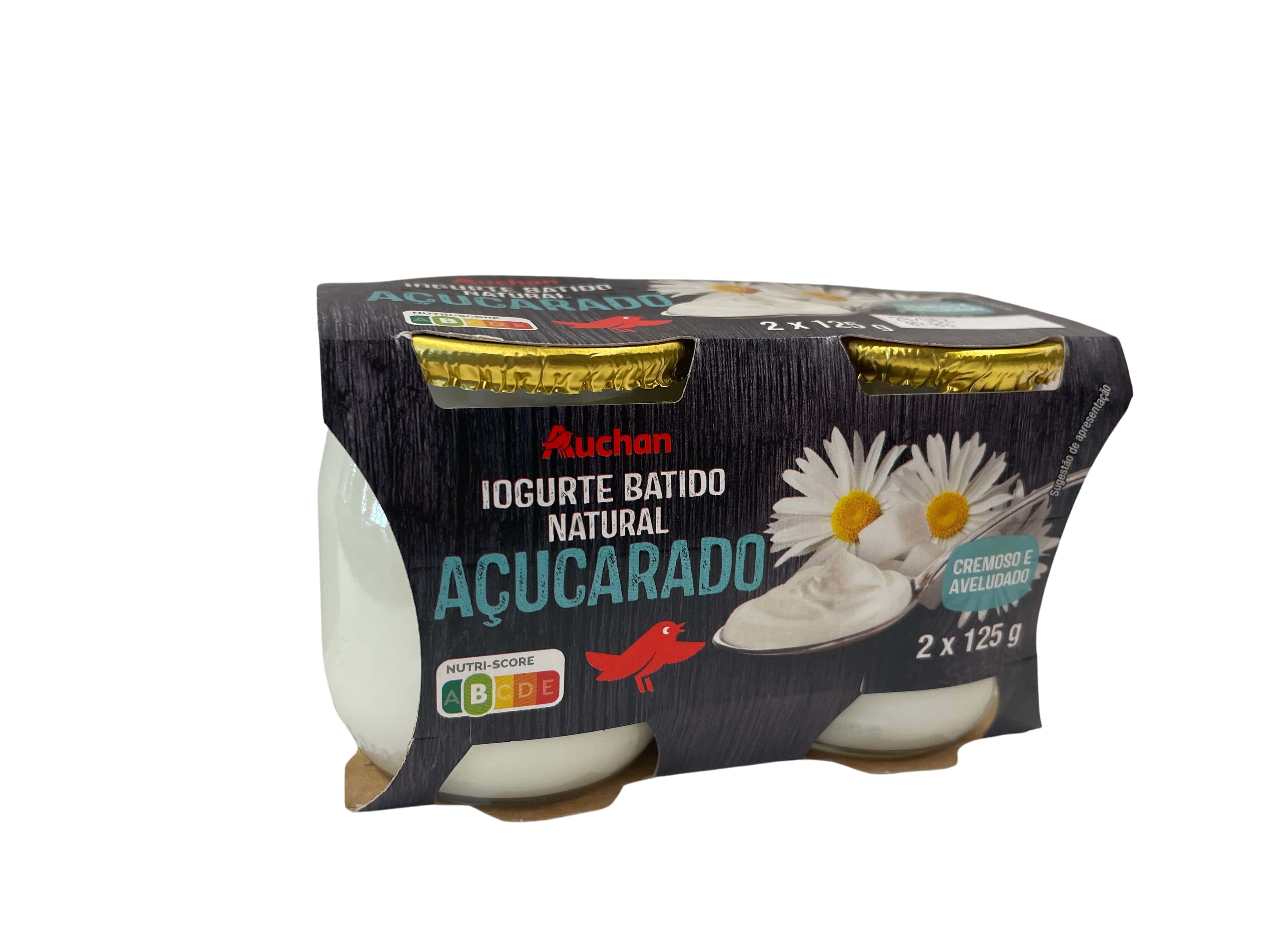 IOGURTE AUCHAN COPO DE VIDRO NATURAL AÇÚCARADO 2X125G