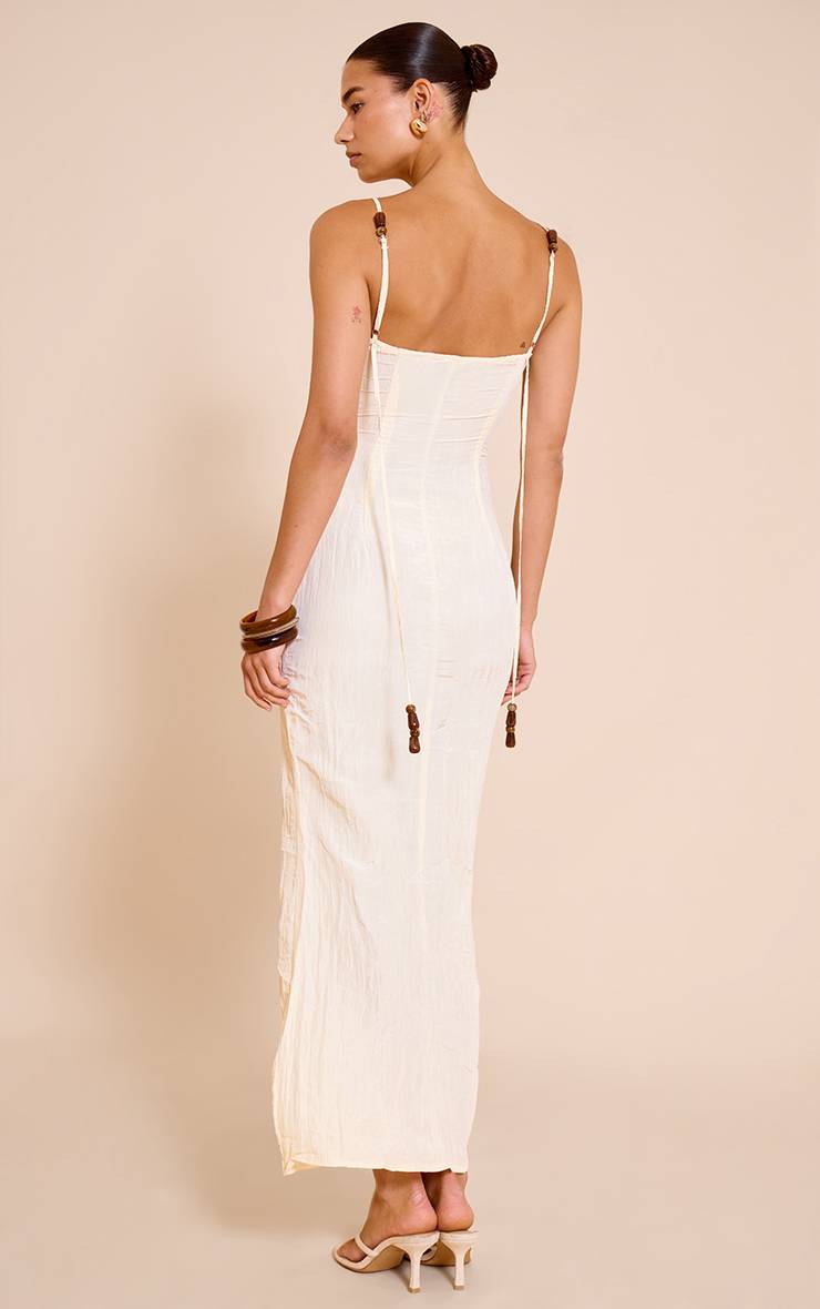 Naturel Robe Longue À Bretelles Avec Détails De Perles Texturées