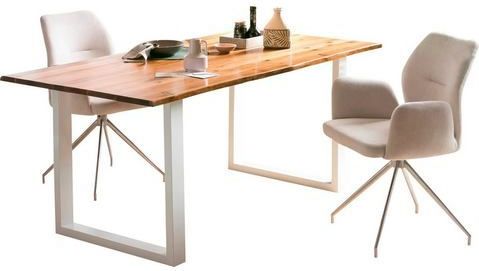 Eettafel - Acaciahout - U-frame - Wit Gelakt Metaal