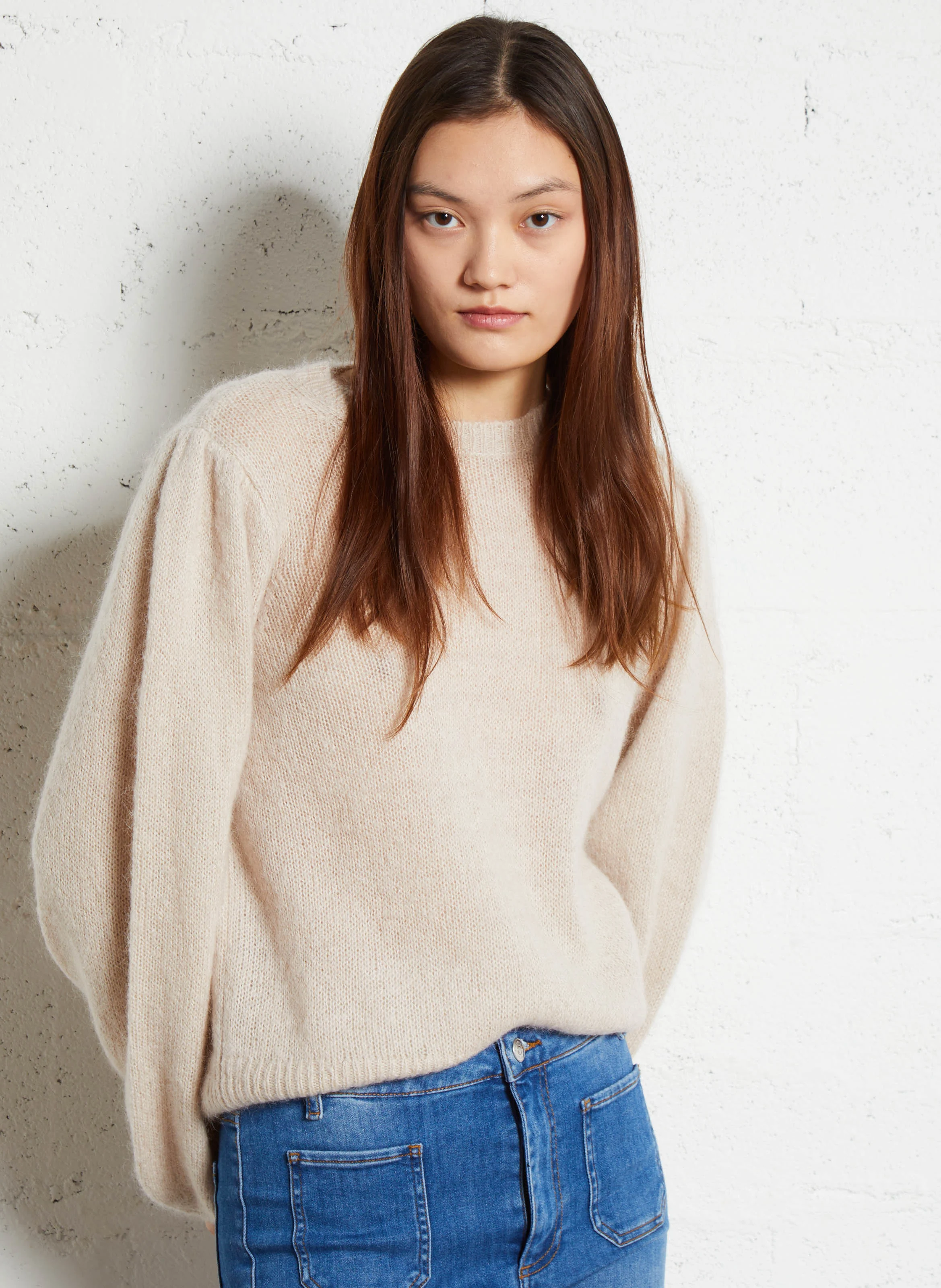 LOAN - Pull droit col rond en laine et soie | Blanc
