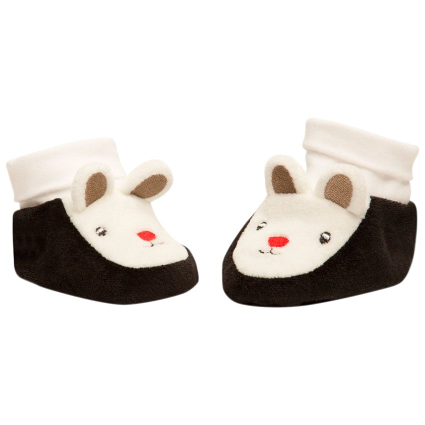 Chaussons en velours ourson de Noël pour bébé garçon - Gris foncé