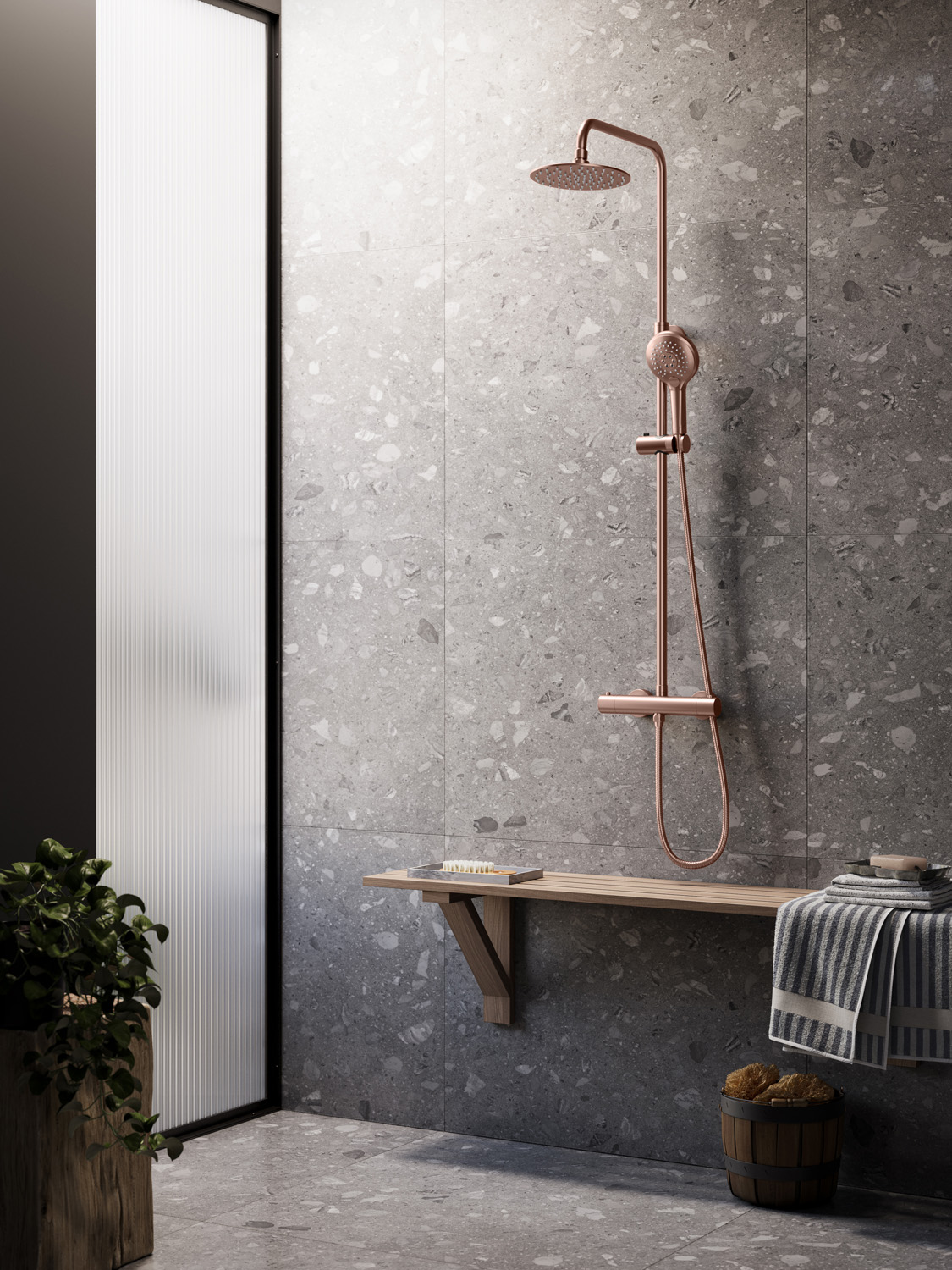 Saniclear Evolution opbouw regendouche met 20cm hoofddouche en 2 standen handdouche geborsteld koper