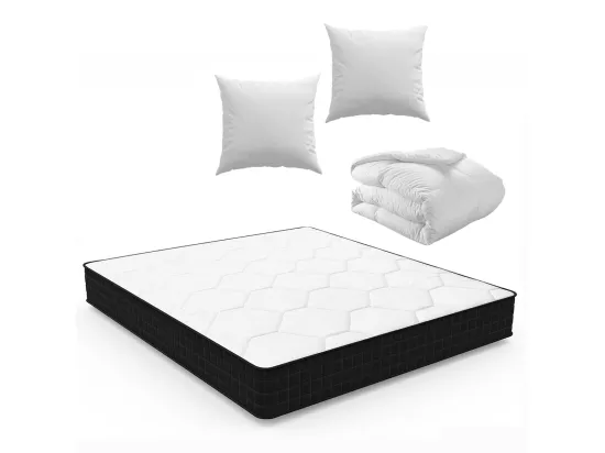 Ensemble sommier et matelas 160x200 cm, Lit Ensemble avec 2 oreillers et couette