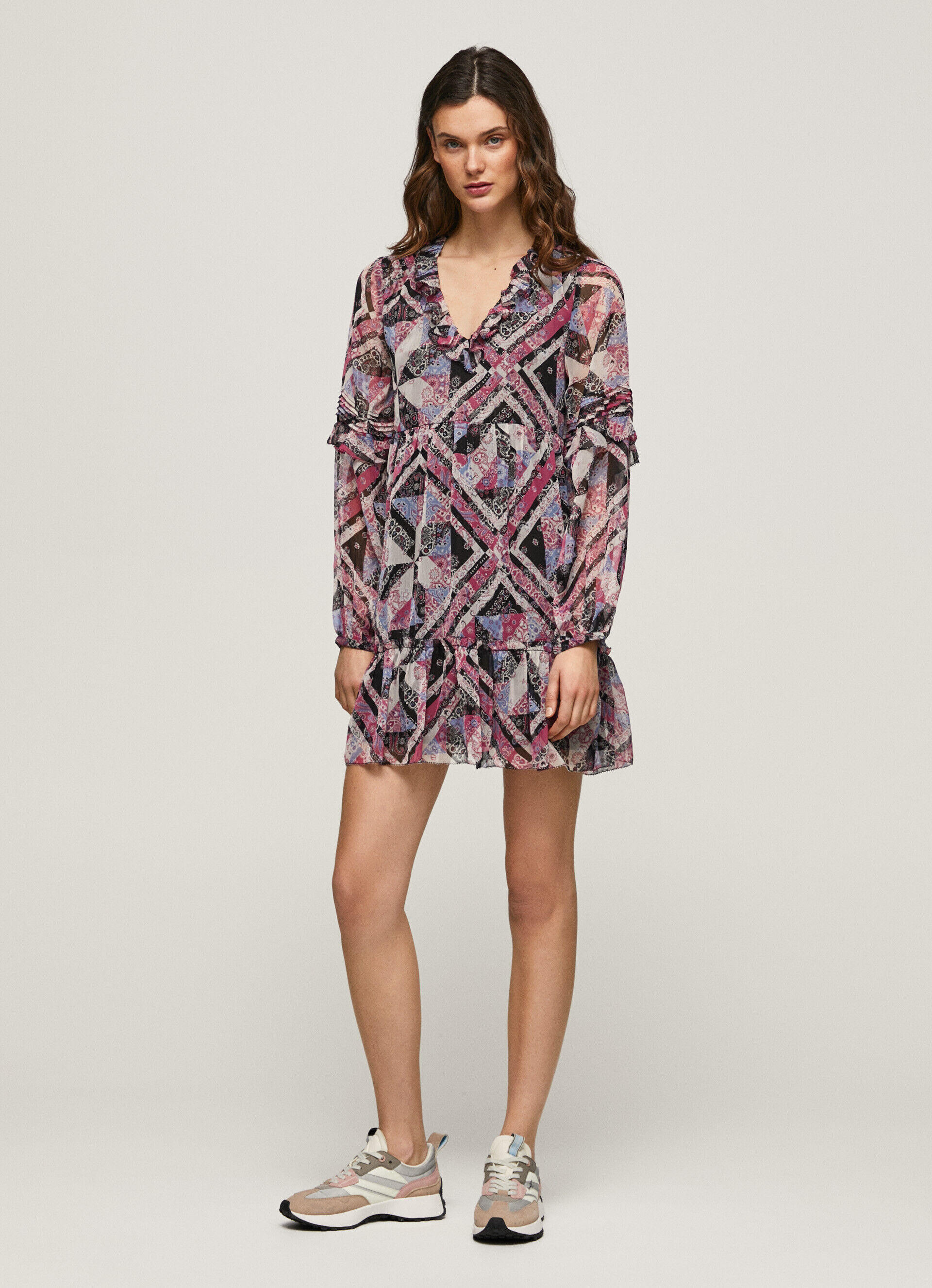 VESTIDO CURTO DE CORTE QUADRADO - multicolorido