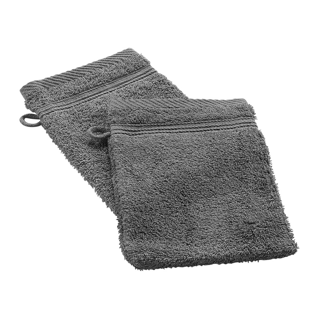 Lot de 2 gants de toilette coton anthracite 15x21cm