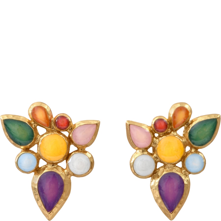 Boucles d'oreilles puces Summer of Love - Laiton doré & émail coloré