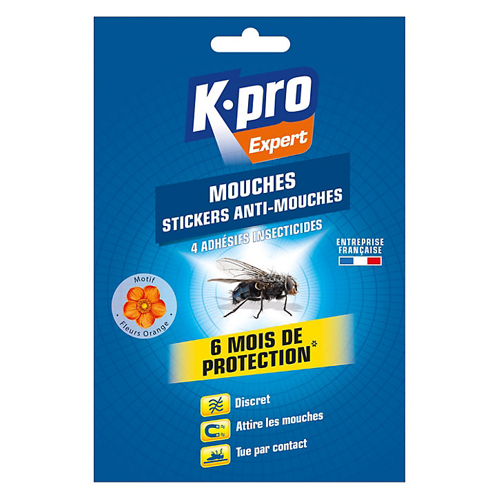 Pack 4 Adhésifs anti-mouches insecticides Kapo exports motif fleurs orange