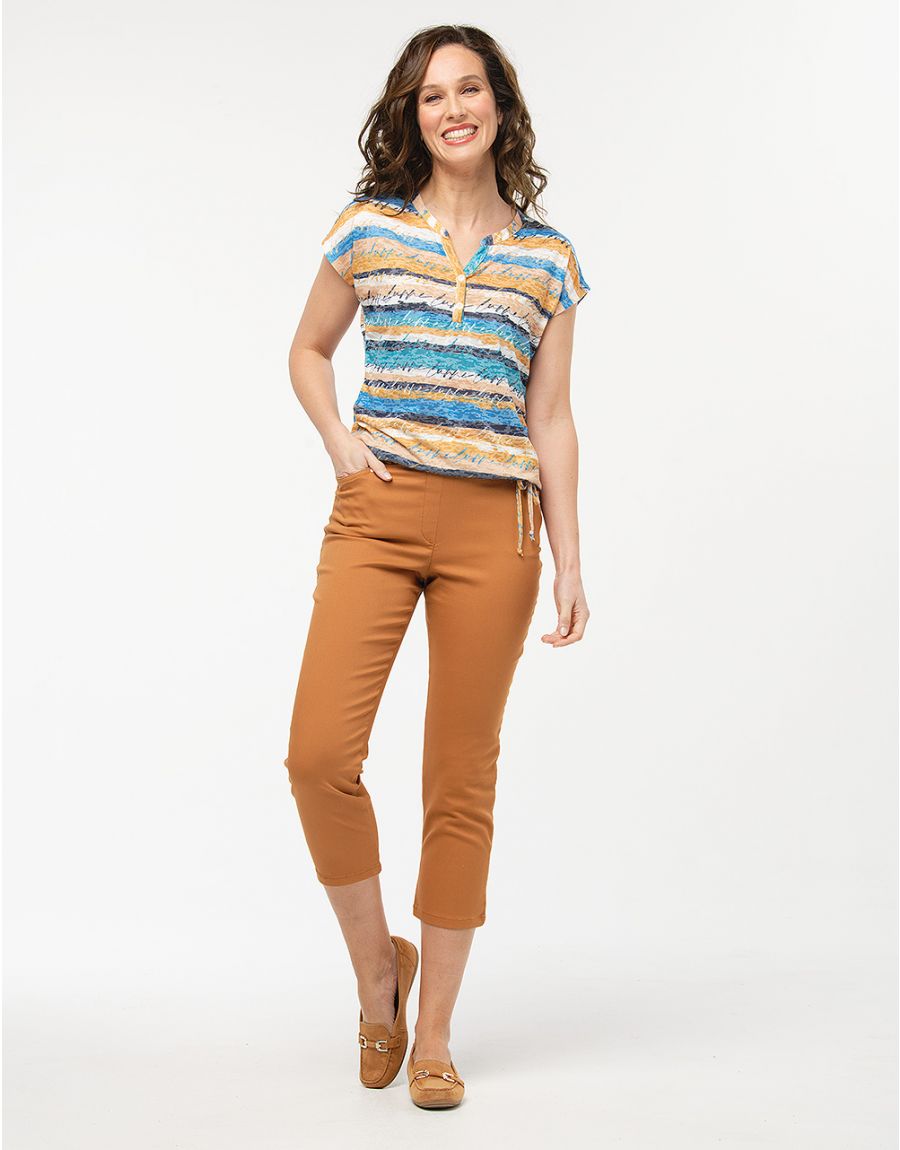 Top beige sable et bleu