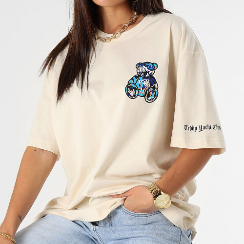Tee Shirt Oversize Large Femme Art Series Blue Front Beige