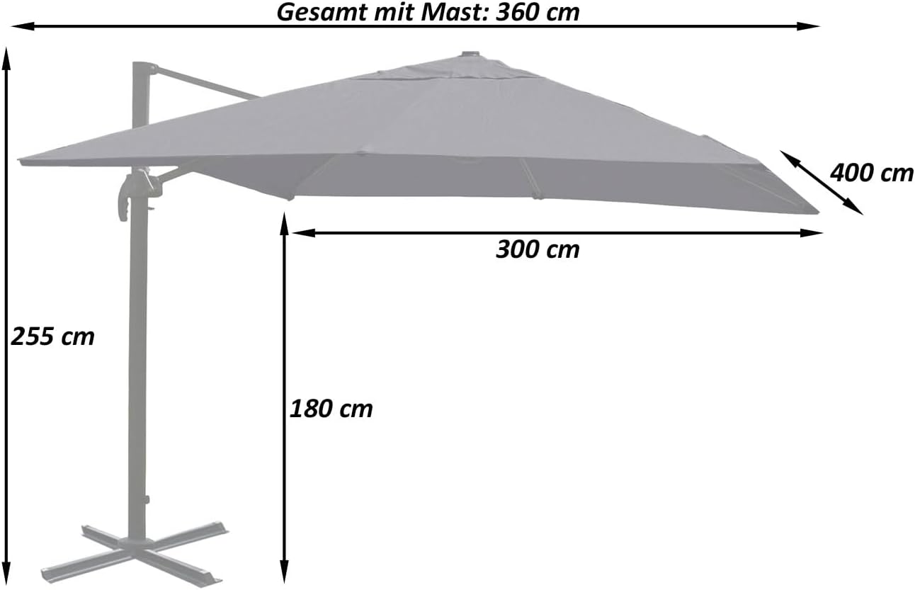 Mendler Gastronomie-Ampelschirm HWC-A96, 3x4m (Ø5m) Polyester Alu/Stahl 26kg mit Ständer drehbar
