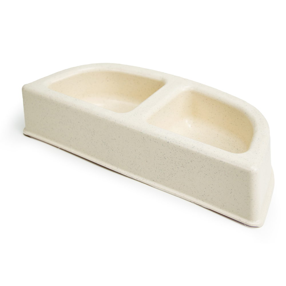 Loboo - Comedouro e bebedouro de areia para cães e gatos de pequeno e médio porte, bege, 29 x 11,5 x 6,5 cm, formato ideal para caixa de transporte tipo bolha.