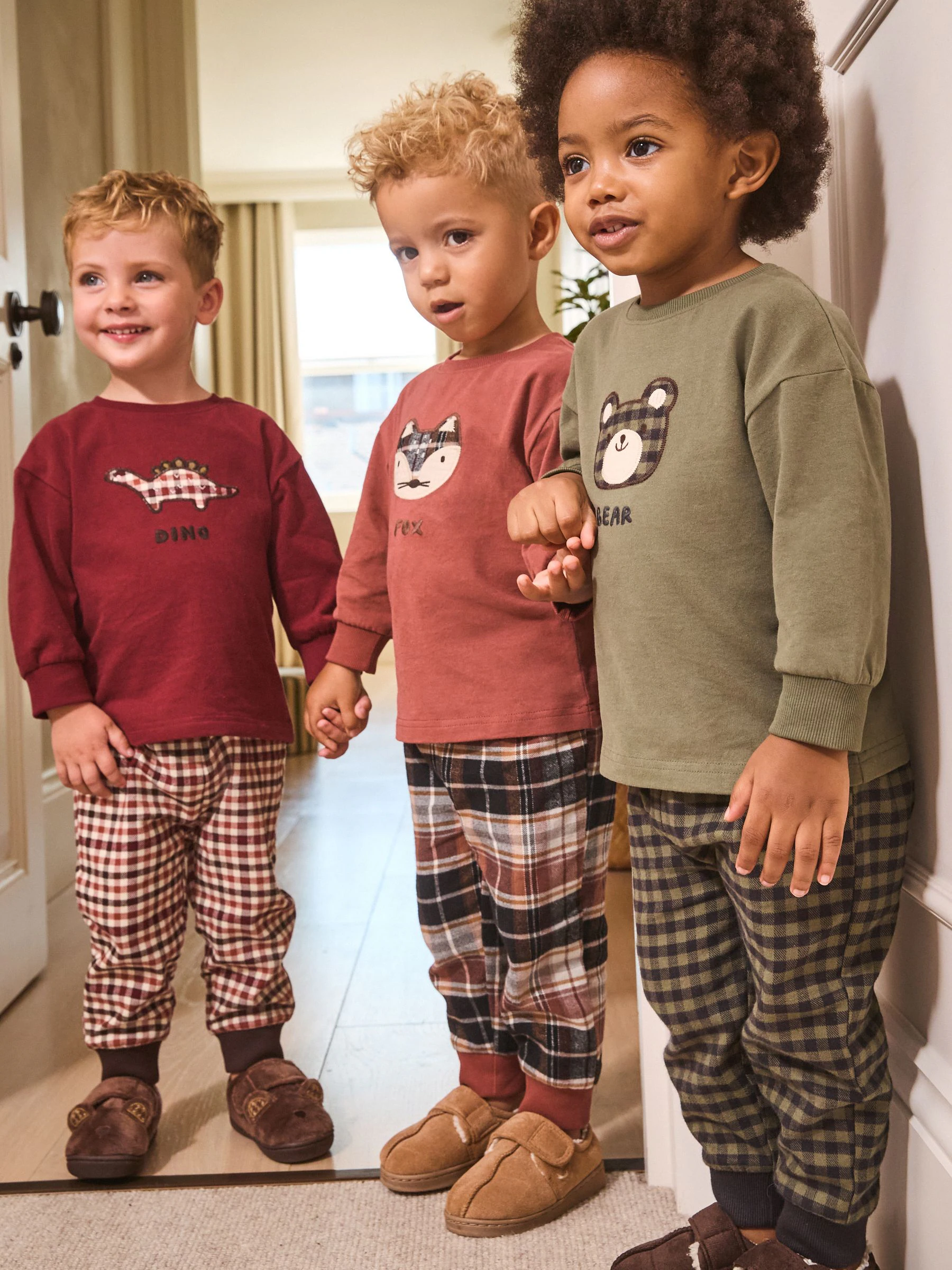 Rood/groen - Pyjama met geweven onderkant 3 Pack (9mths-12yrs)