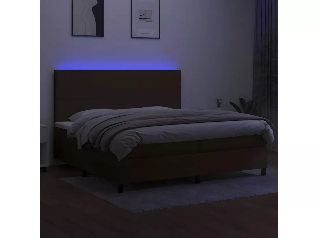 Sommier tapissier matelas et LED Marron foncé 200x200 cm Tissu