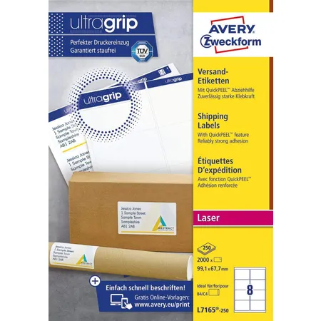Avery Zweckform L7165-40 Versandetiketten,A4 mit ultragrip,99,1 x 67,7 mm, 40 Bogen/320 Etiketten, weiß