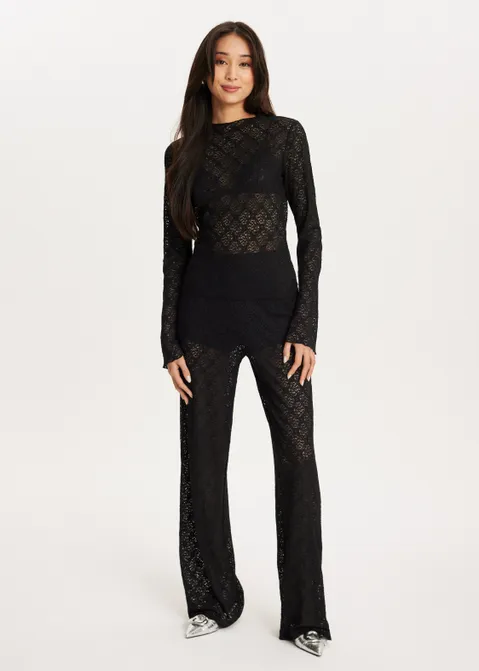 Wijde broek met kant zwart (ZWART)