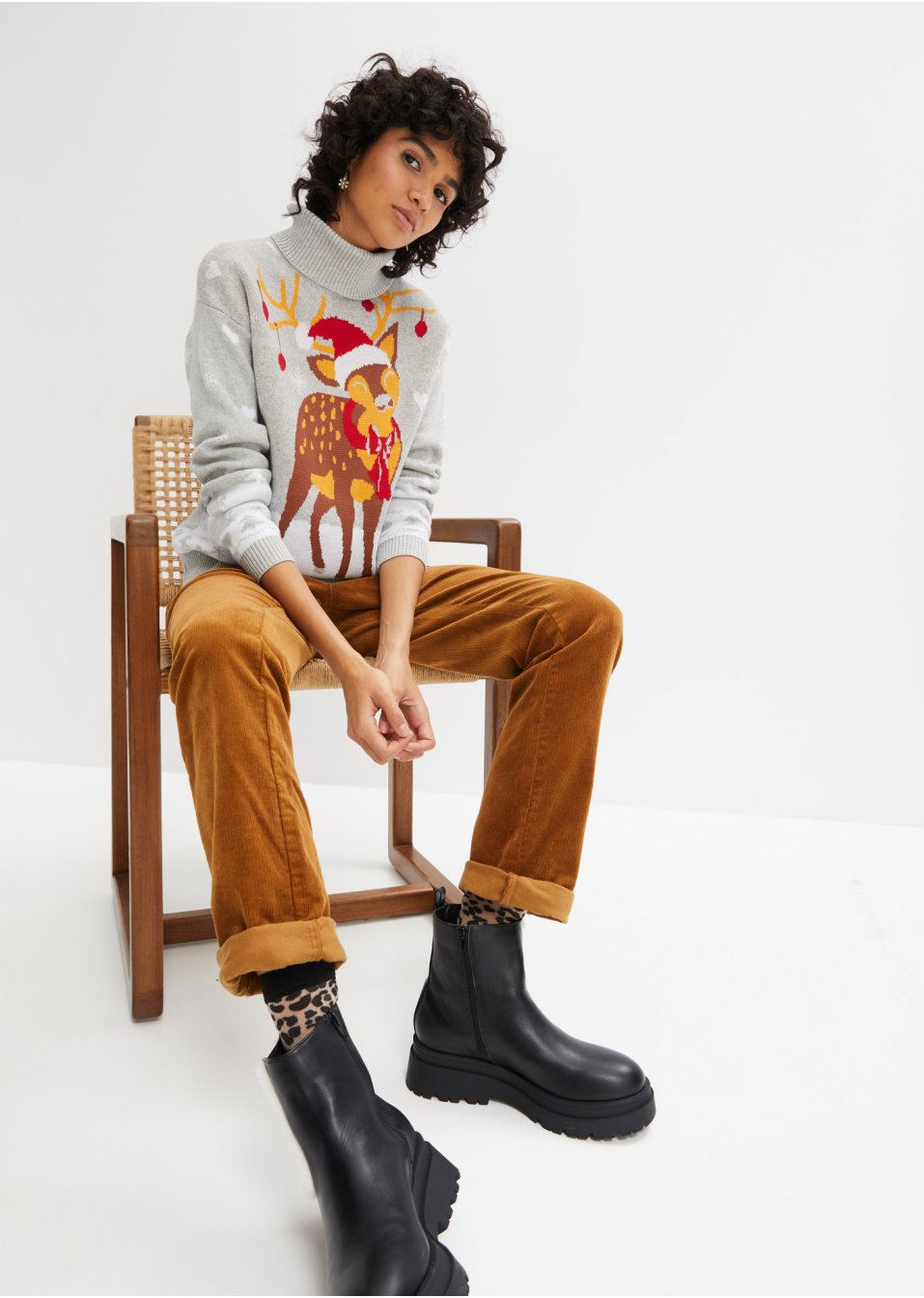 Pull de Noël en maille fine à col roulé