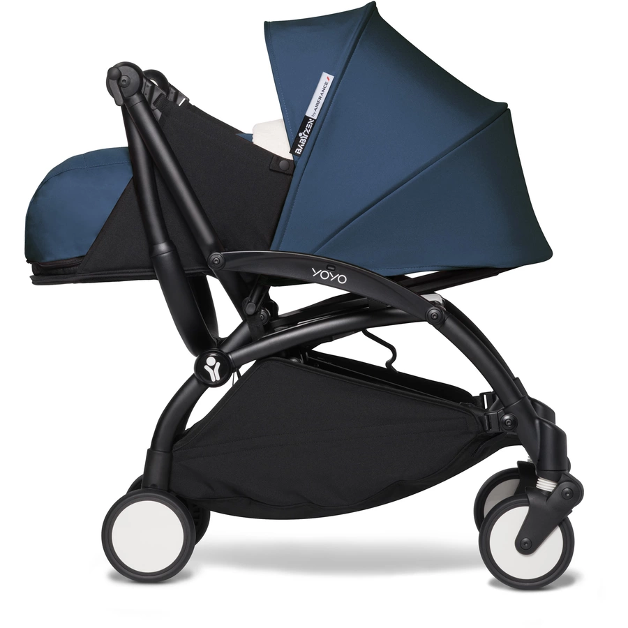 BABYZEN Kinderwagen YOYO2 0+ Black mit Neugeborenenaufsatz Air France Blue