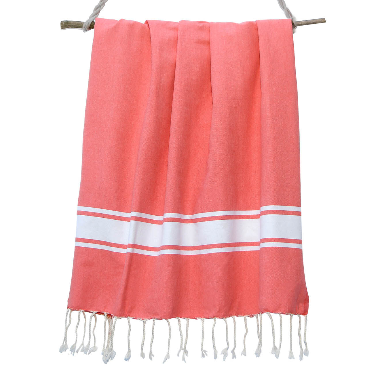 Febronie Fouta Traditionelle St Tropez orange corail/blanc - 100x200 cm