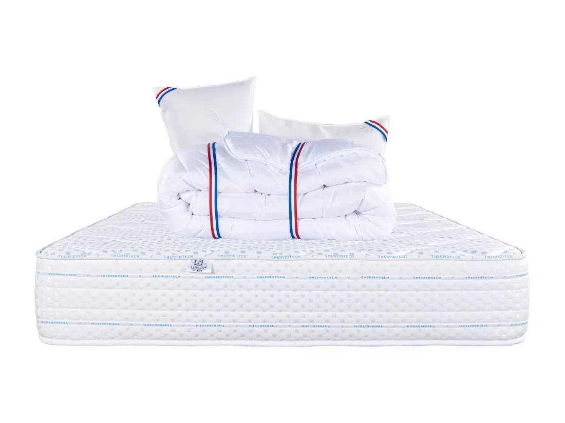 Matelas 140x190 cm, Thermotec, 24 cm, mémoire de forme, ferme + 2 oreillers + couette