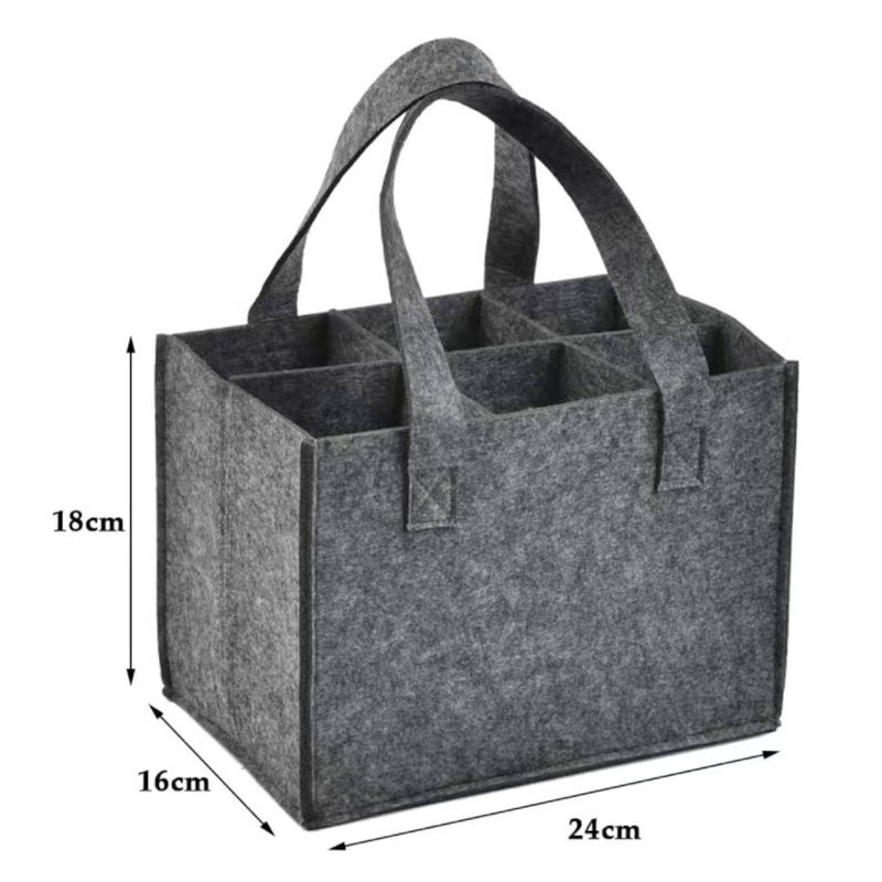 (24x18cm) Filz Flaschen Tasche 6-fach Flaschenträger Halter für Wasser / Bier / Wein - Grau