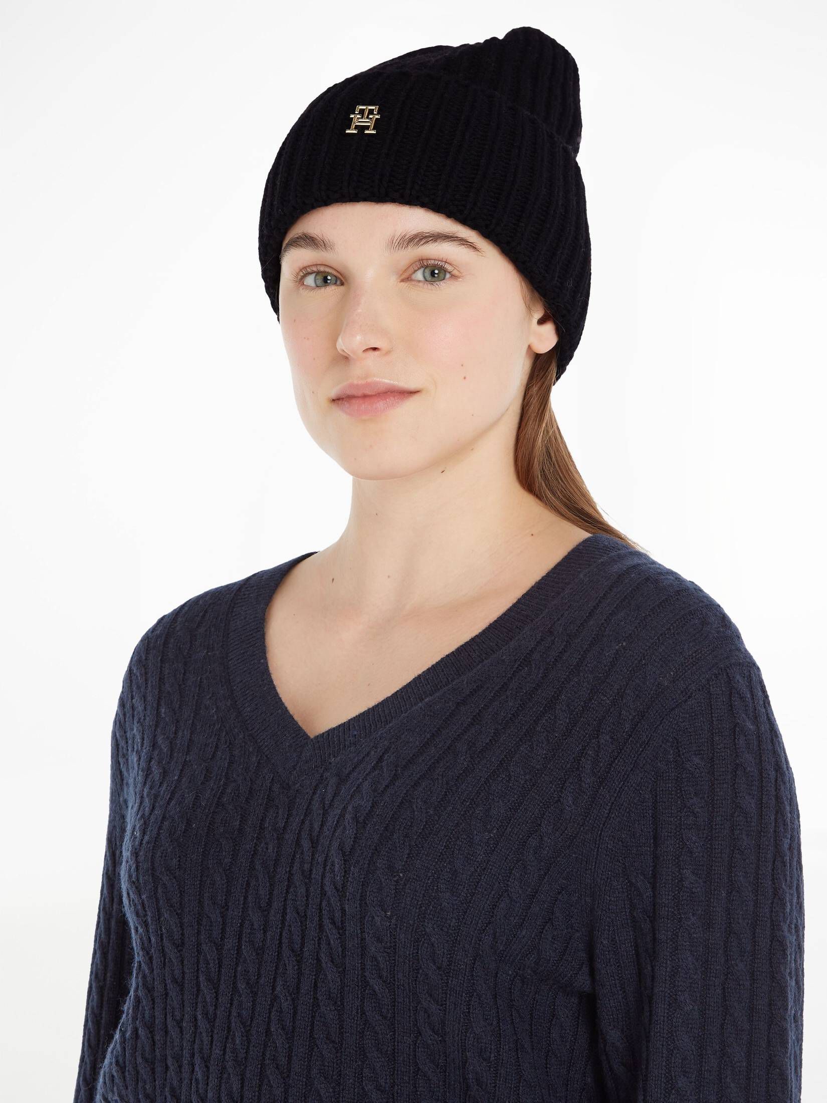 Tommy Hilfiger| Damen Strickmütze mit Wolle und Kaschmir LIMITLESS CHIC BEANIE